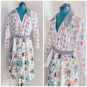 HANDMADE ABC DIFFERENT PATTERN COLORFUL RAINBOW WRAP DRESS SIZE M/L.